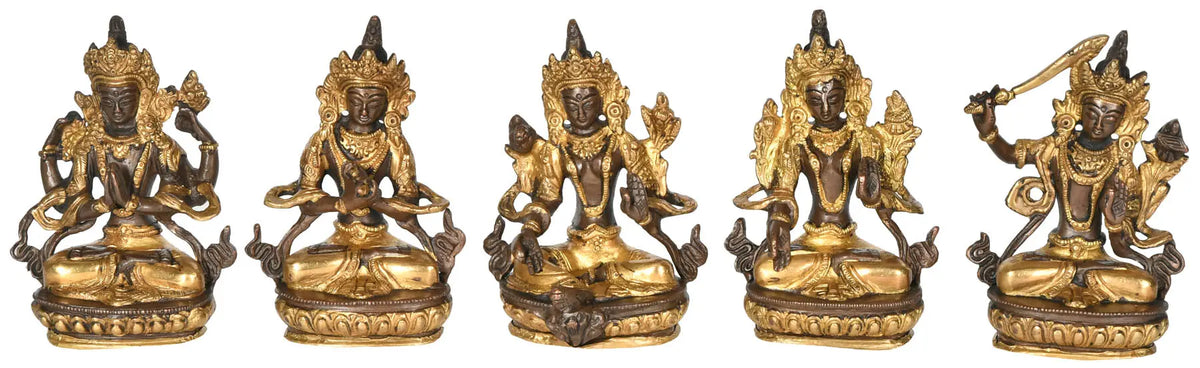 5" Set of Five Bodhisattvas Deities In Brass | Handmade | Made In India