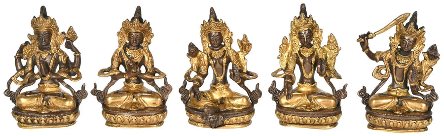 5" Set of Five Bodhisattvas Brass Statues Handmade