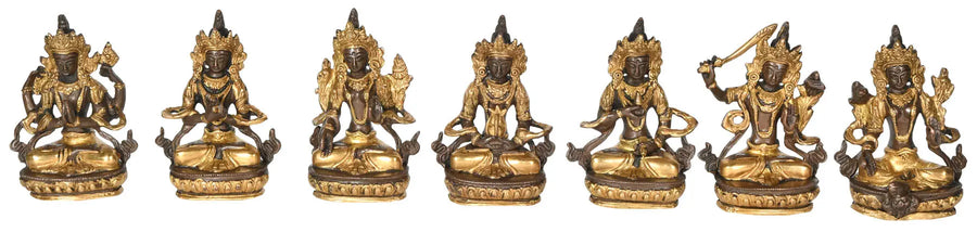 5" Set of Seven Tibetan Buddhist Bodhisattva Brass Statues Handmade