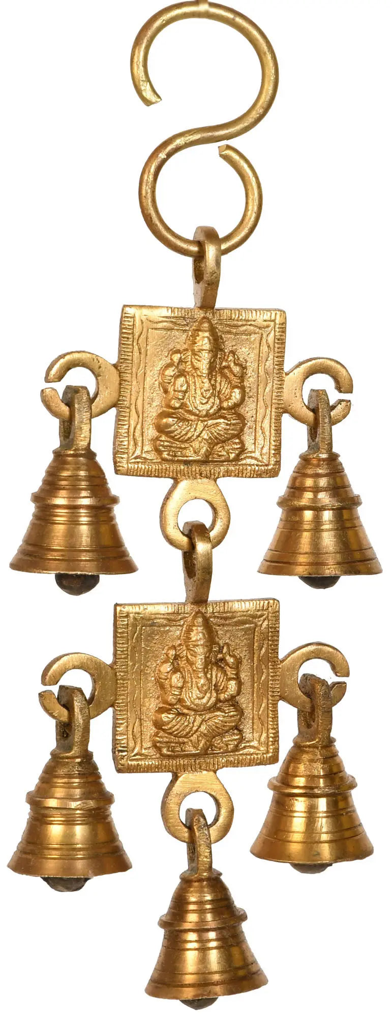 9" Handmade Brass Ganesha Hanging Bells for Home Decor