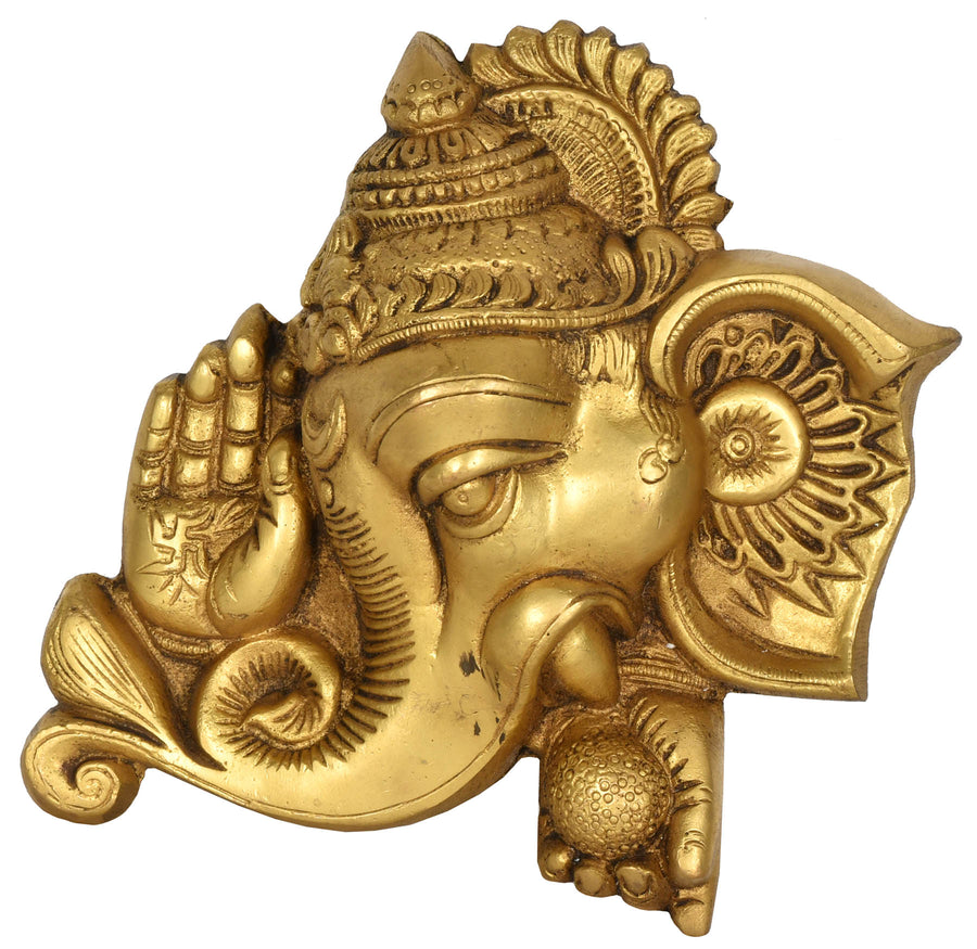8" Brass Ganesha Blessing Wall Hanging Mask Handmade