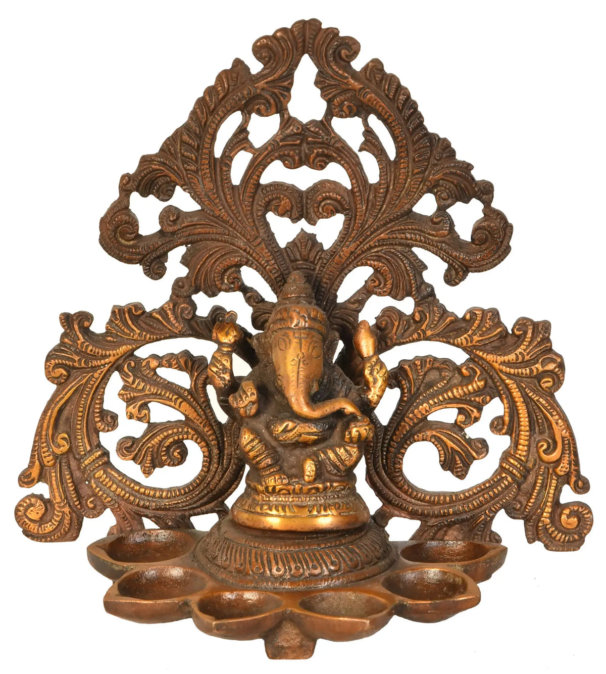 6" Lord Ganesha Wick Lamp in Brass | Handmade | Made in India