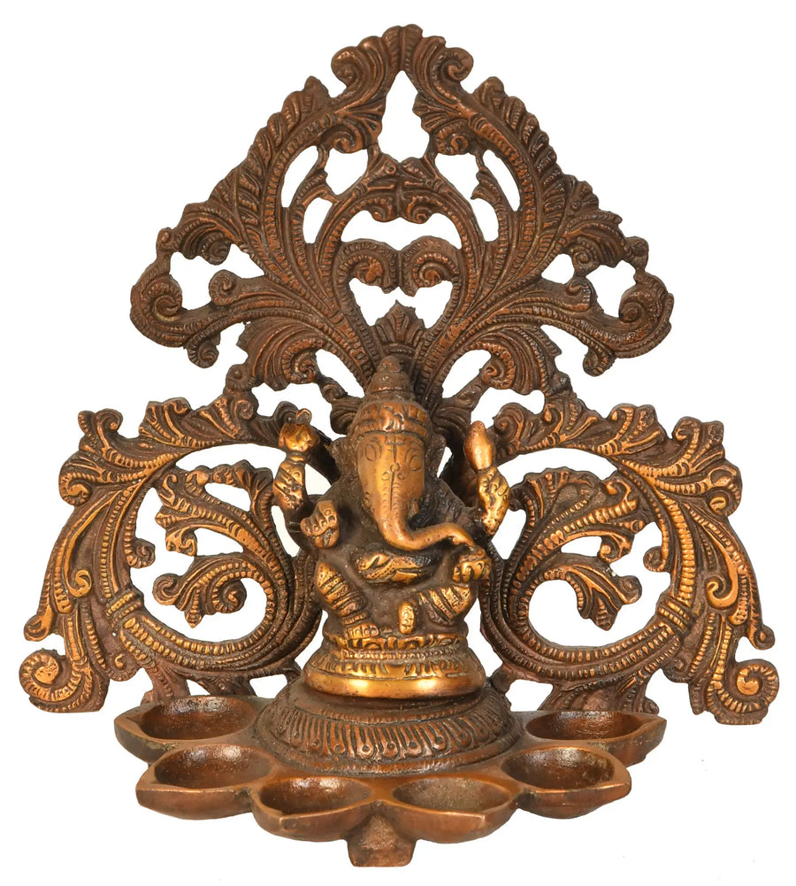 6" Lord Ganesha Brass Wick Lamp Handmade