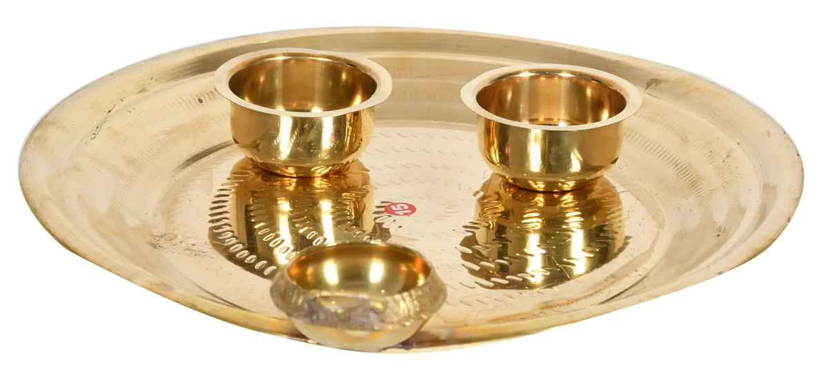 2" Handmade Brass Puja Thali with Diya & Bowls – Traditional Indian Craft | Made in India