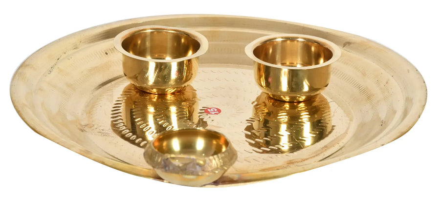 2" Handmade Brass Puja Thali Set with Diya and Bowls