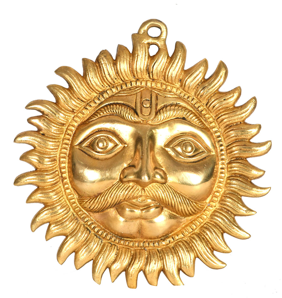 Golden Brass Surya Wall Hanging for Home Decor