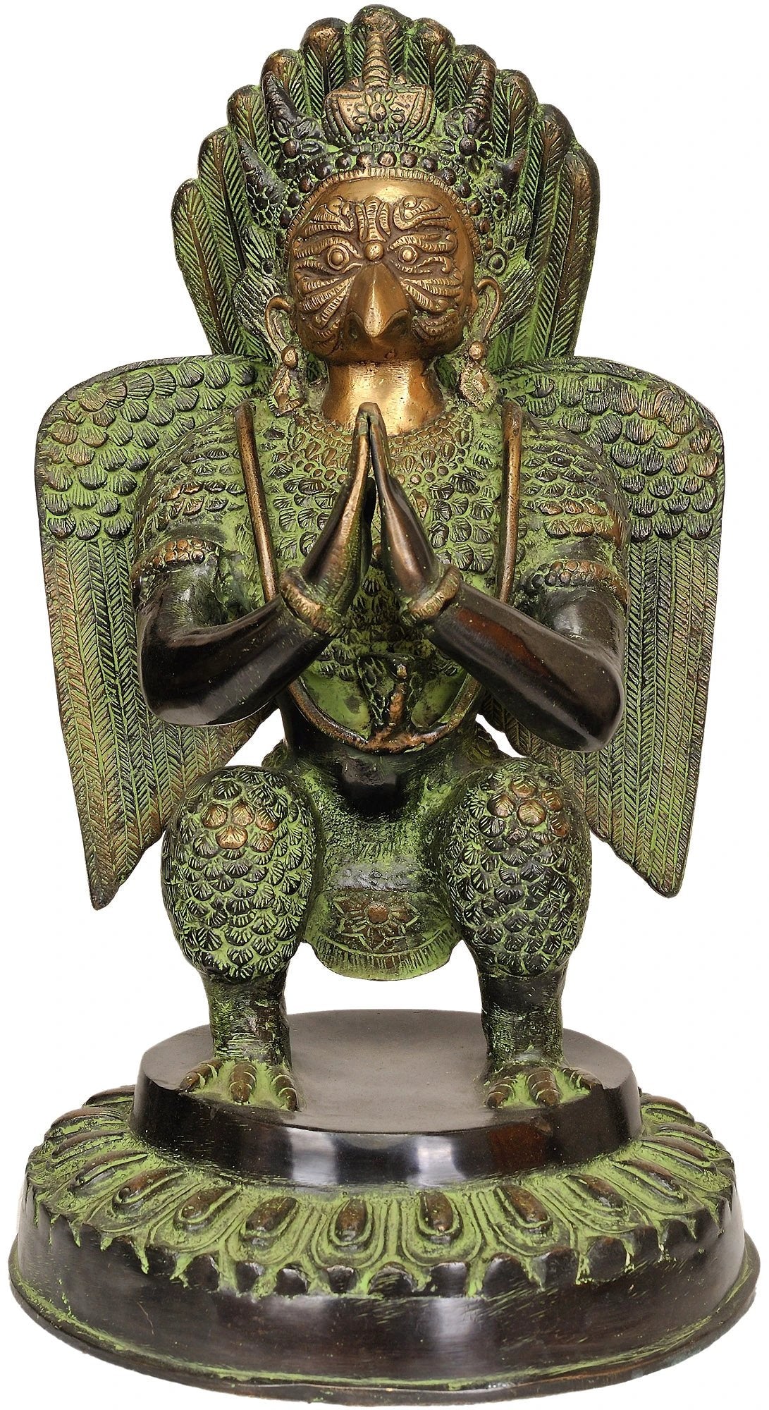 17" Garuda Brass Statue in Namaskar Mudra Ð Divine Reverence, Handmade in India