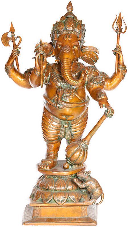 32" Yuddha-Ganpati Idol in Brass | Handmade Hindu Statue | Made in India