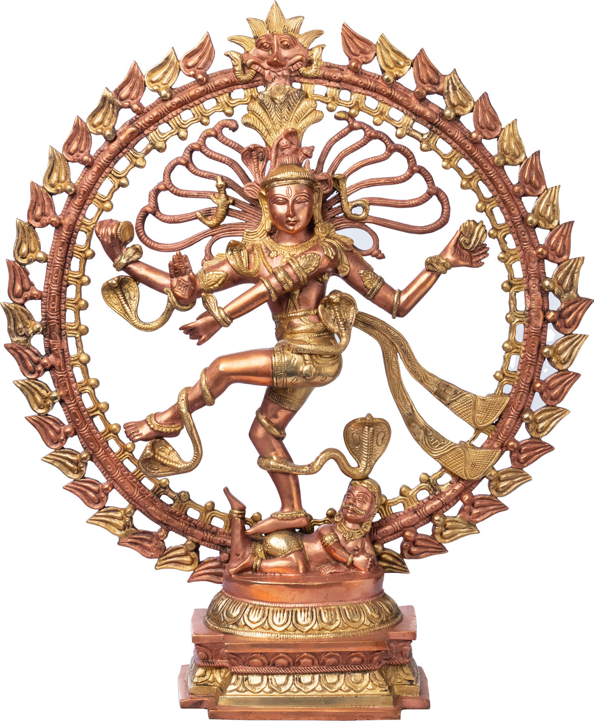 25" The Graceful Nataraja, His Form Clad In Ample Gold And Snakes In Brass | Handmade | Made In India