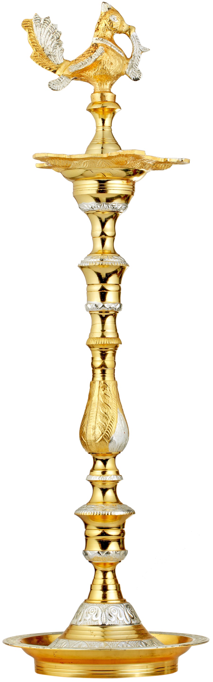 25" Handmade Peacock Brass Ritual Lamp for Pooja