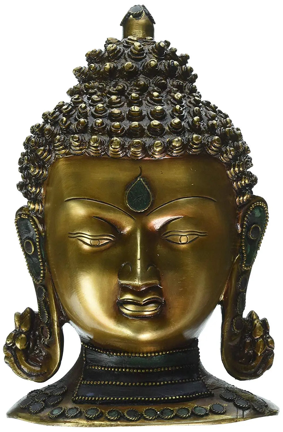 8" Buddha Head with Stones in Brass | Handmade | Made in India