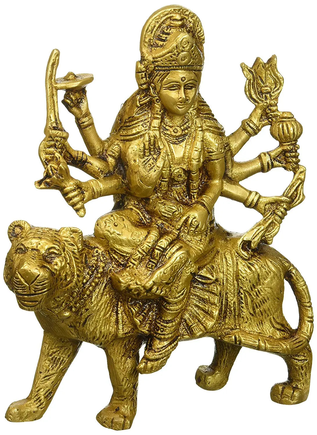 6" Goddess Durga Statue Seated on Lion | Handmade Brass Idols | Made In India