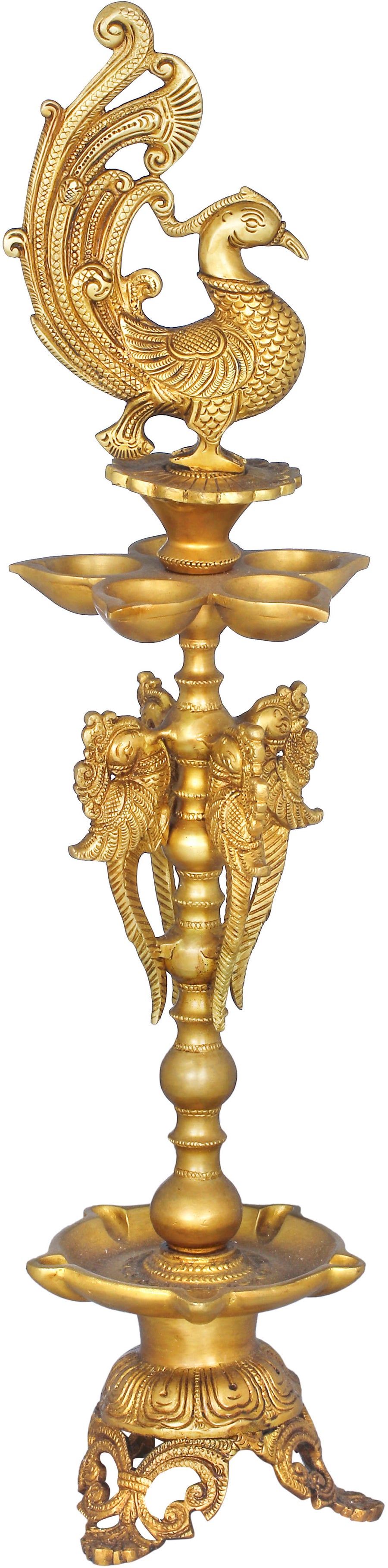 22" Handmade Peacock Brass Oil Lamp with Ten Wicks