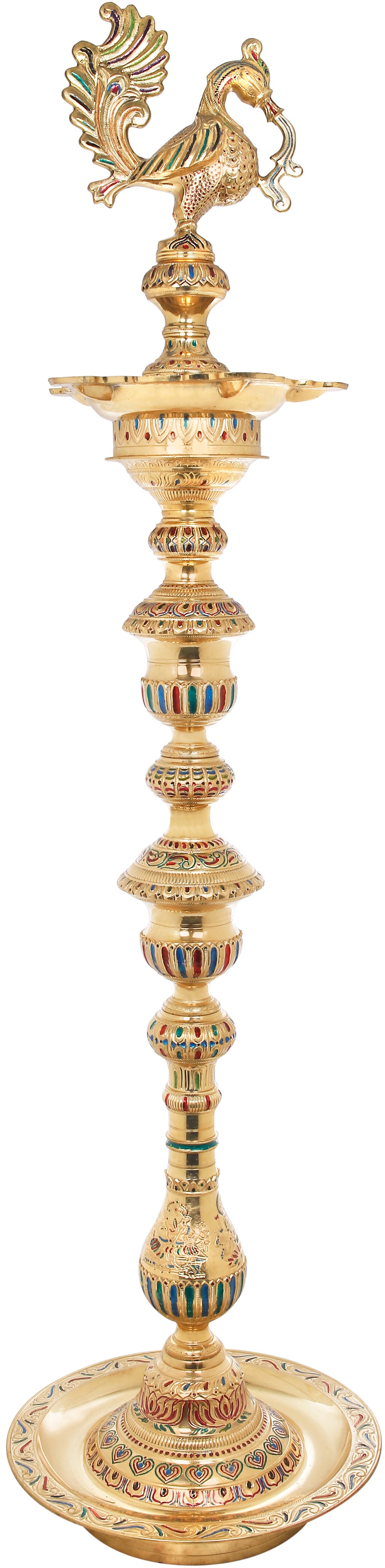 66" Brass Meenakari Floor Lamp Handmade