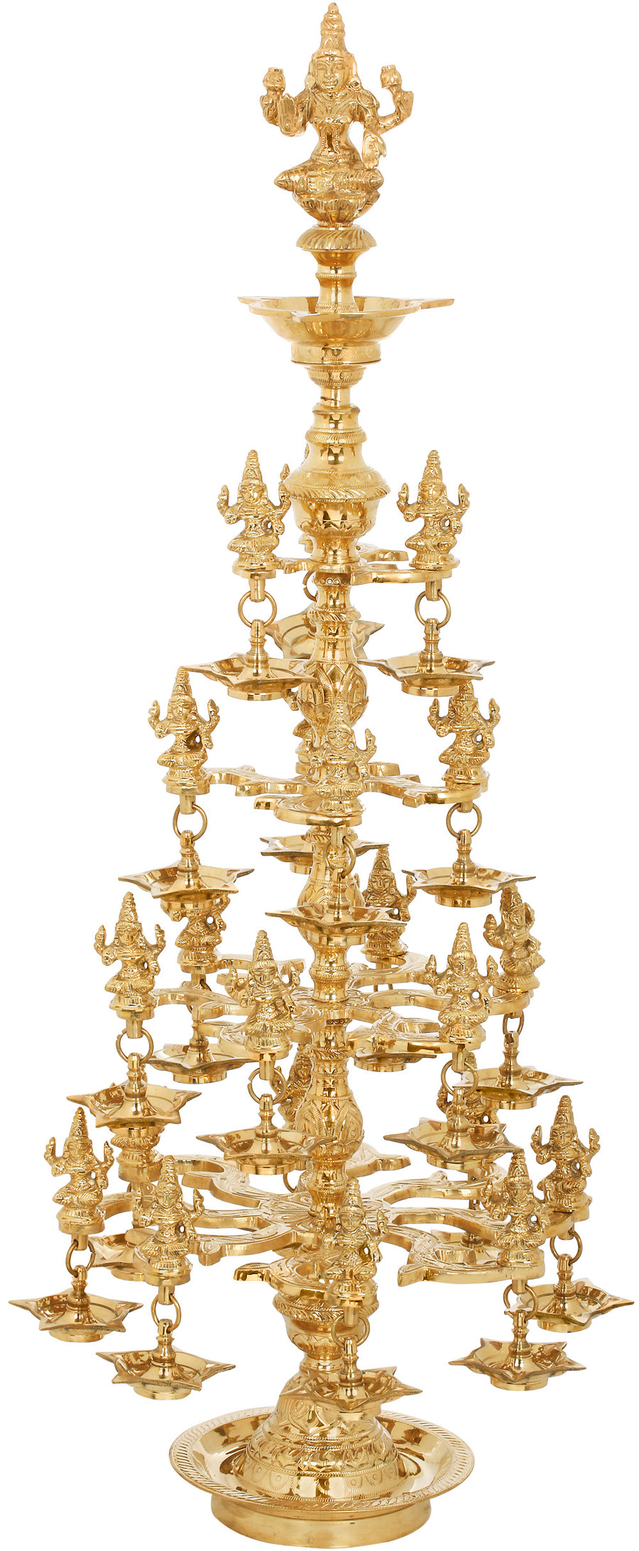 39" Brass Lakshmi Lamp with 22 Statues Handmade