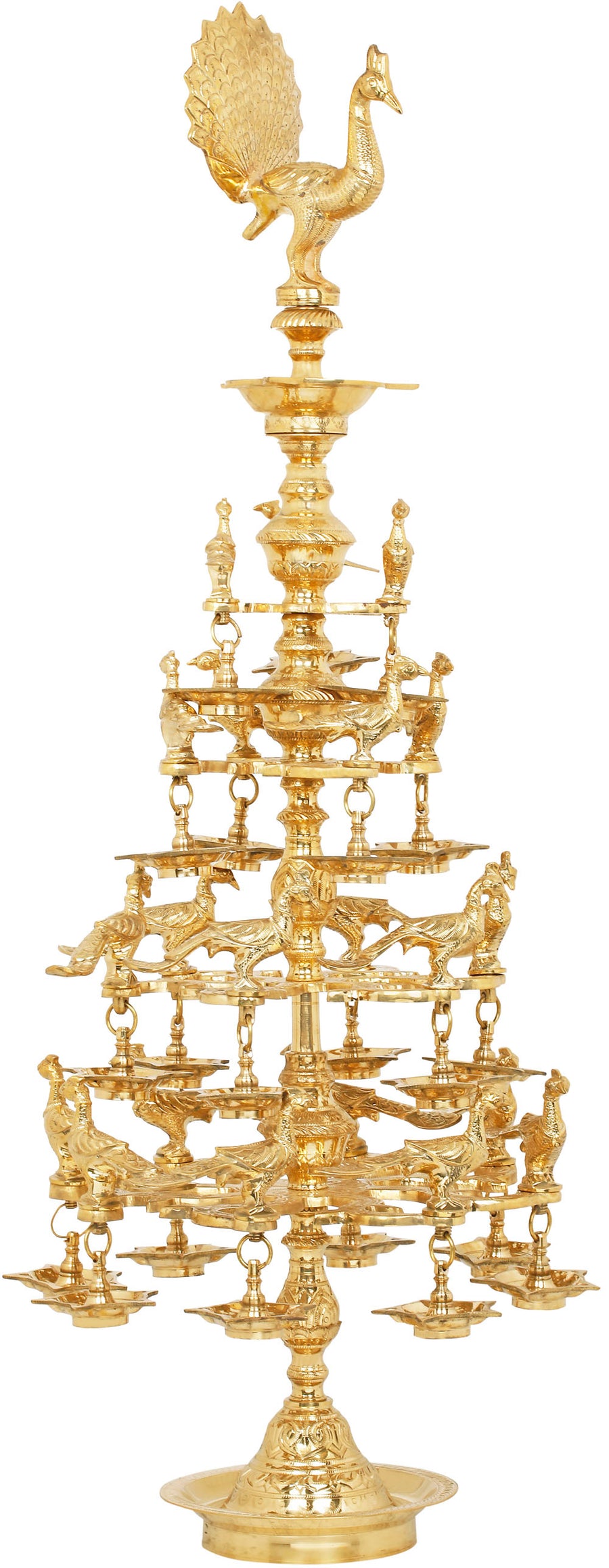 41" Brass Dancing Peacock Annam Lamp with 22 Peacocks