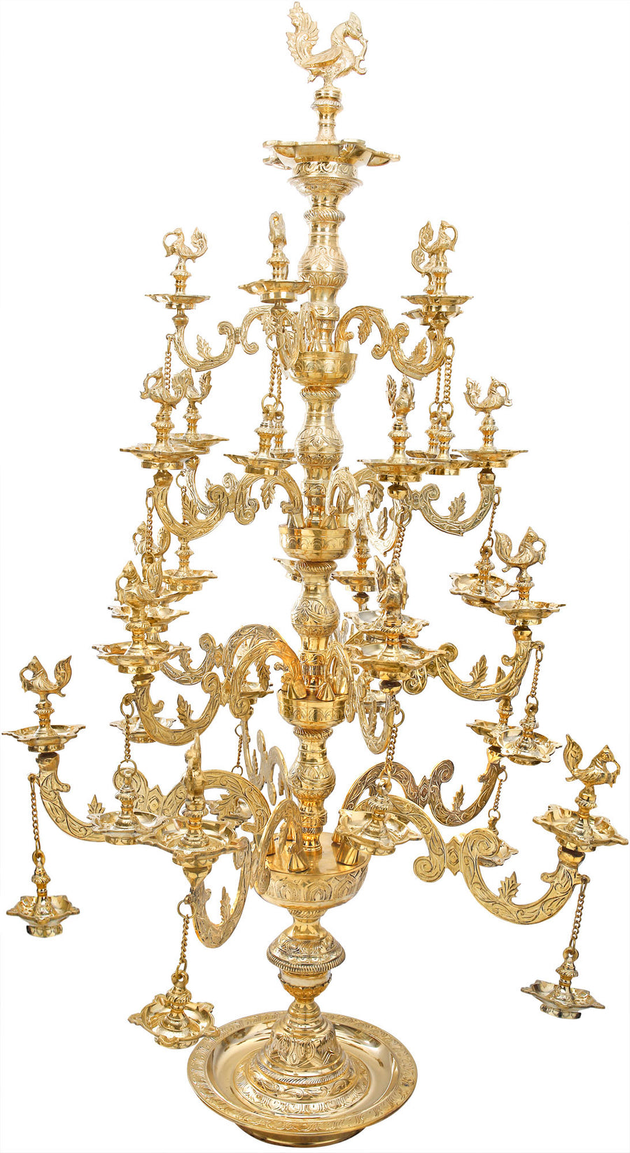 66" Handmade Brass Peacock Lamp from South India