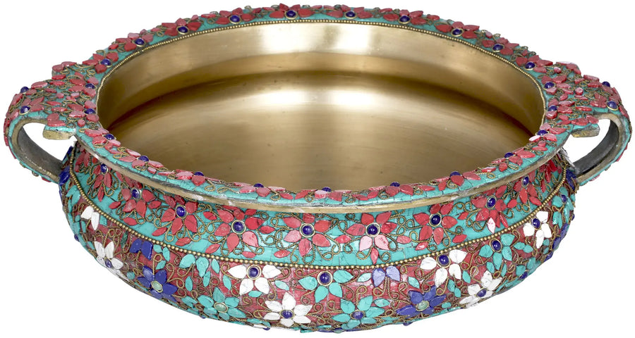 Urli with Inlay Work Brass Home Decor Vessel