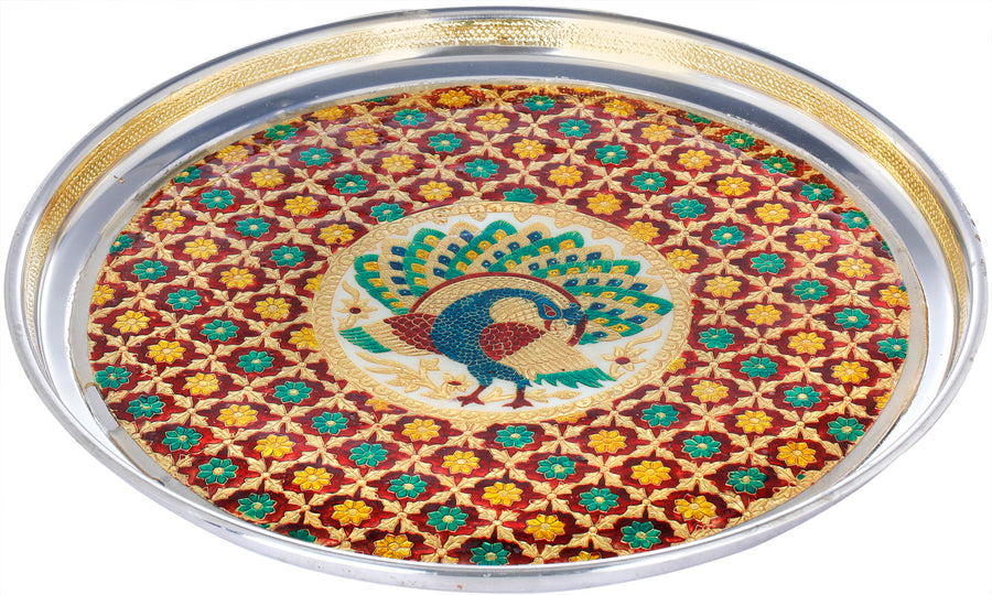 1" Brass Peacock Puja Thali Handmade Idol for Pooja
