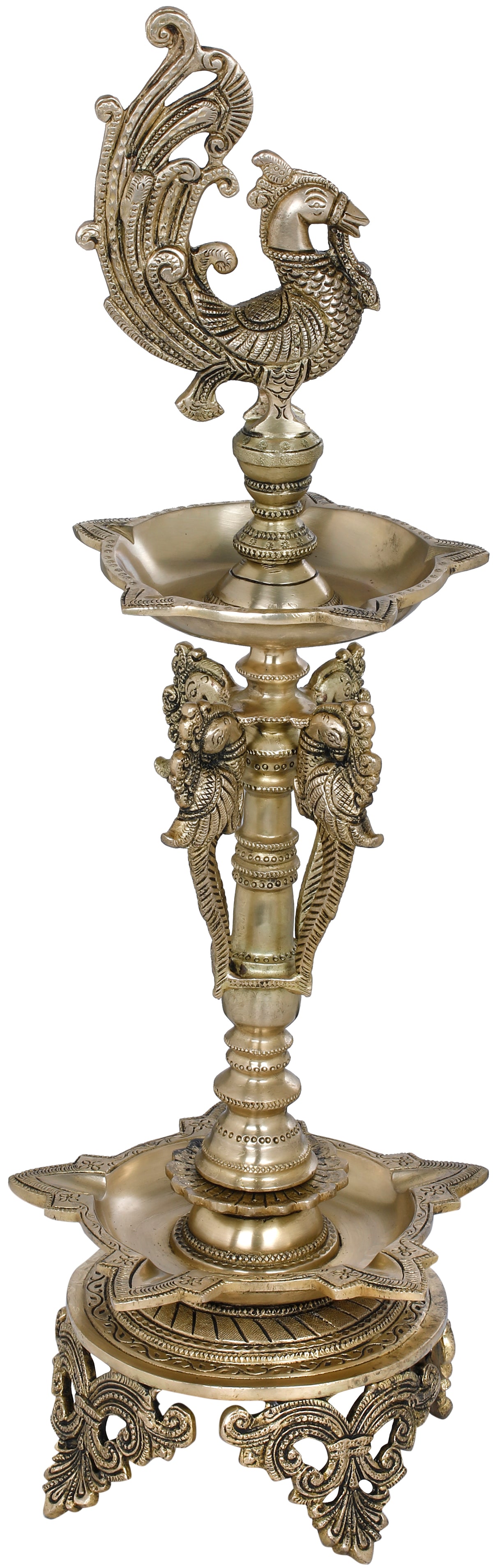 23" Peacock Puja Brass Lamp| Handmade | Made In India