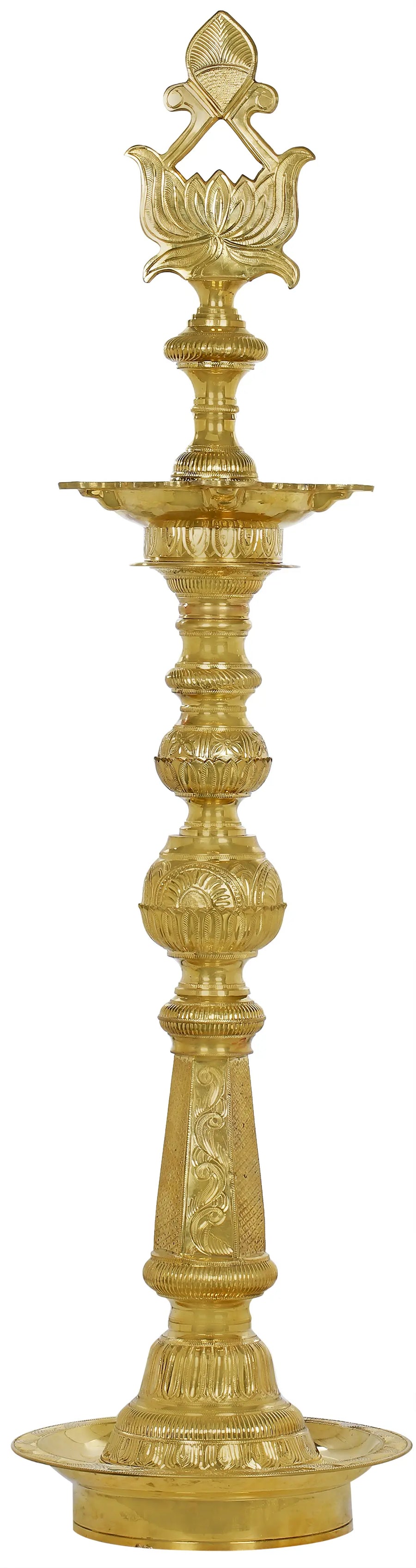 46" Large Handmade Lotus Brass Lamp for Home Decor