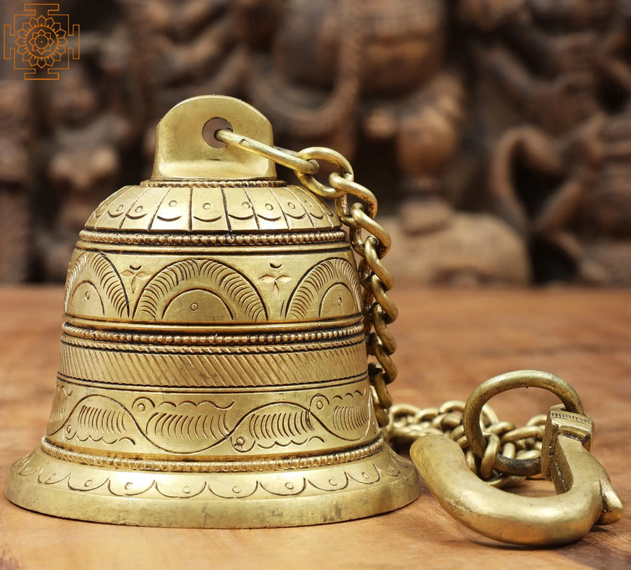 3" Handmade Brass Carved Ceiling Bell Statue