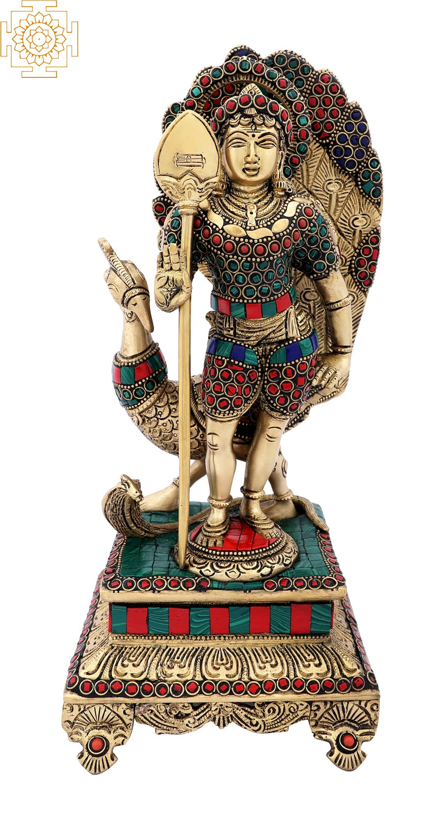 12" Karttikeya Brass Statue with Colorful Inlay Work for Pooja