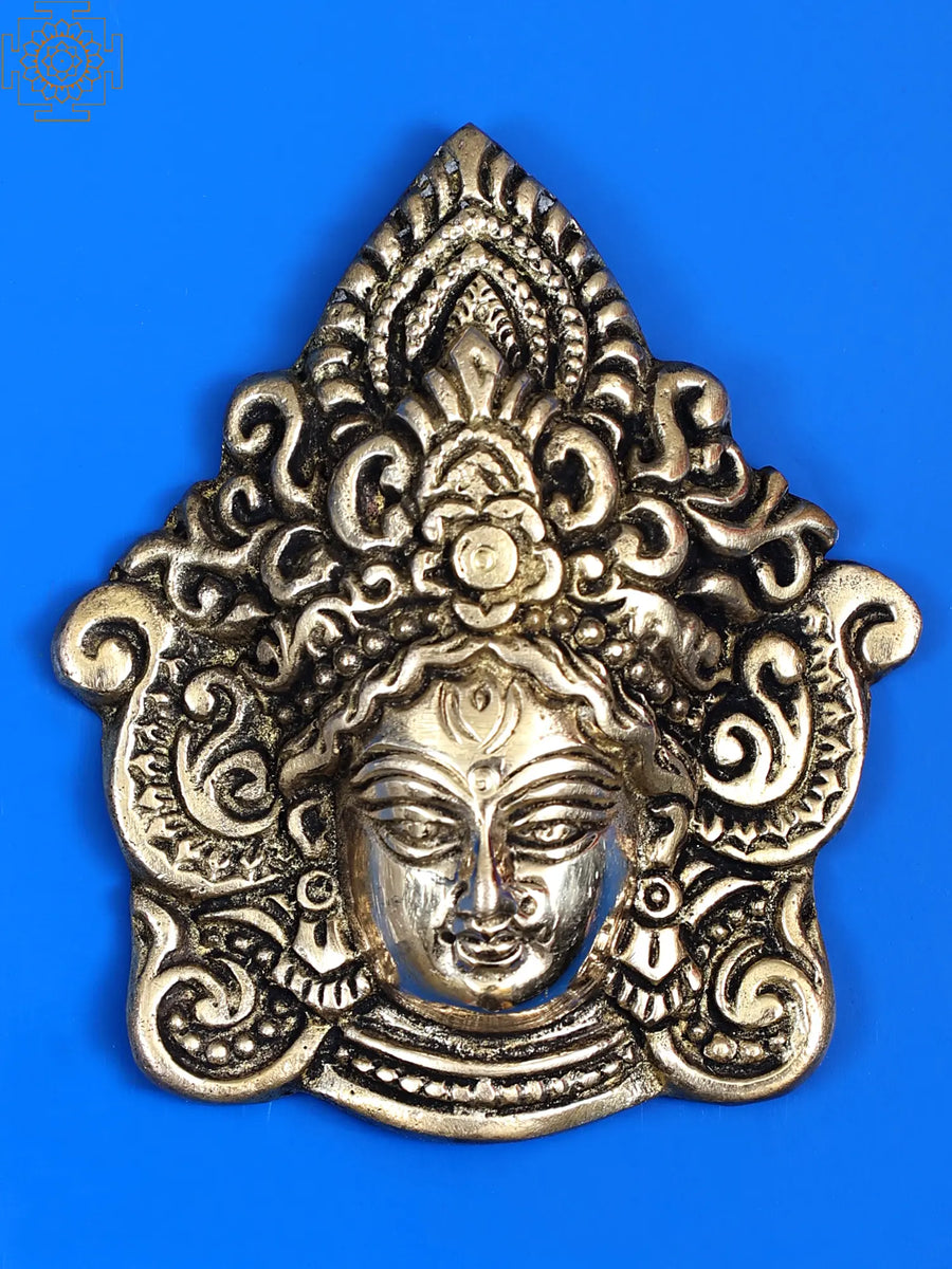 4" Handmade Brass Goddess Durga Face Wall Hanging
