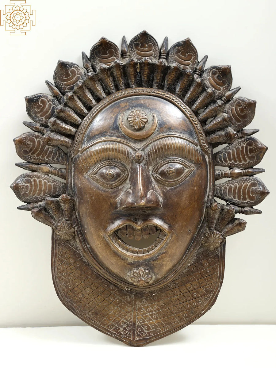 17" Handmade Brass Bhairava Mask Wall Hanging
