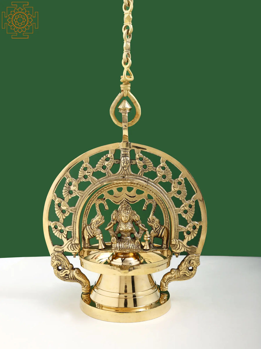 Hanging Brass Gajalakshmi Diya for Pooja - Handmade