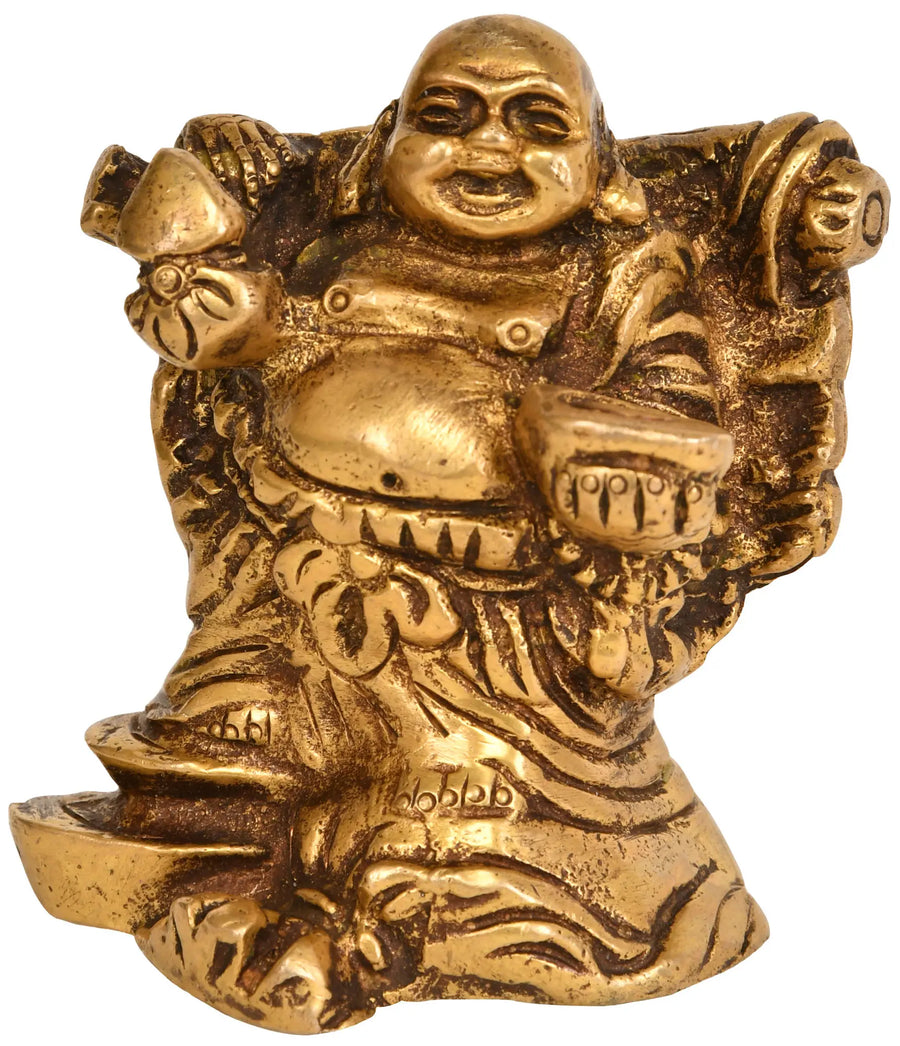 3" Laughing Buddha Brass Statue Handmade