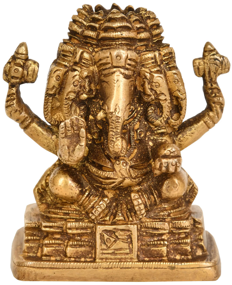 3" Five Headed Ganesha Handmade Brass Sculpture
