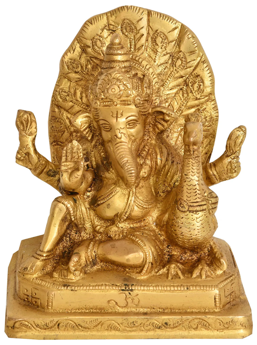 5" Handmade Brass Mayura Ganesha Statue for Home Pooja
