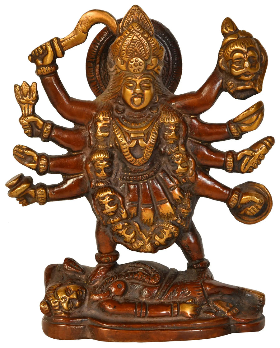 6" Handmade Goddess Kali Brass Sculpture