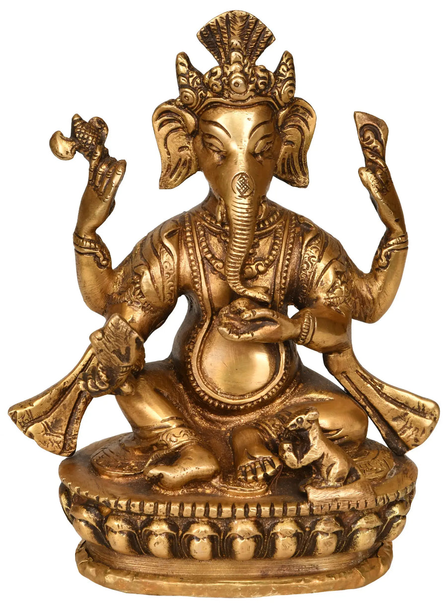 6" Lord Ganesha Handmade Brass Idol Nepalese Style