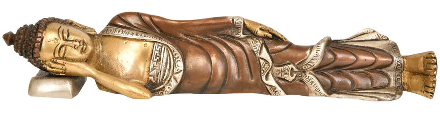 10" Mahaparinirvana Buddha Handmade Brass Sculpture