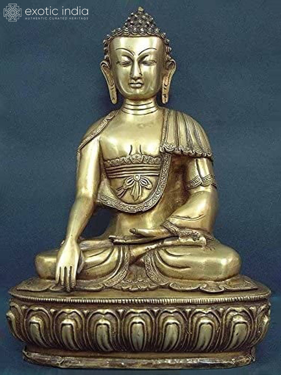 14" Handcrafted Brass Buddha Bhumisparsha-mudra Statue
