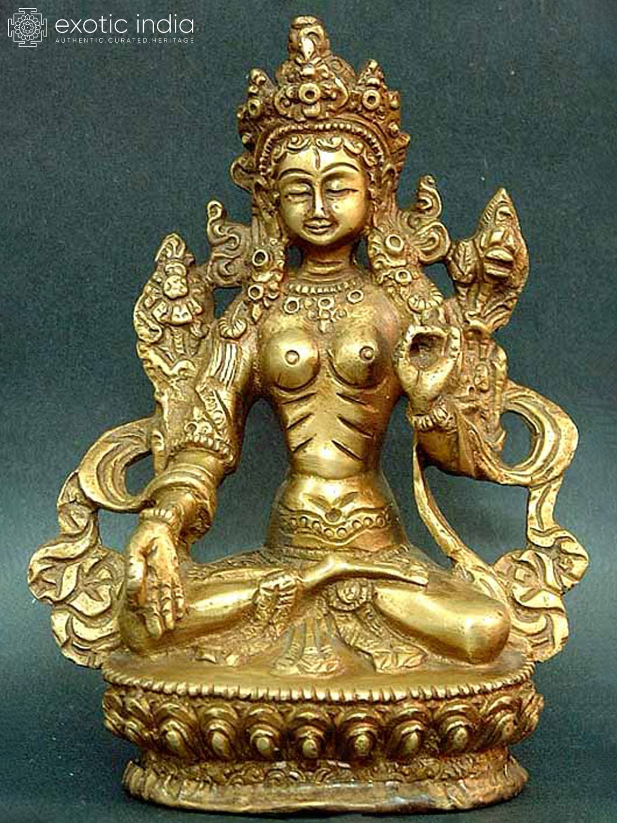 5" Tibetan Buddhist Goddess White Tara In Brass | Handmade | Made In India