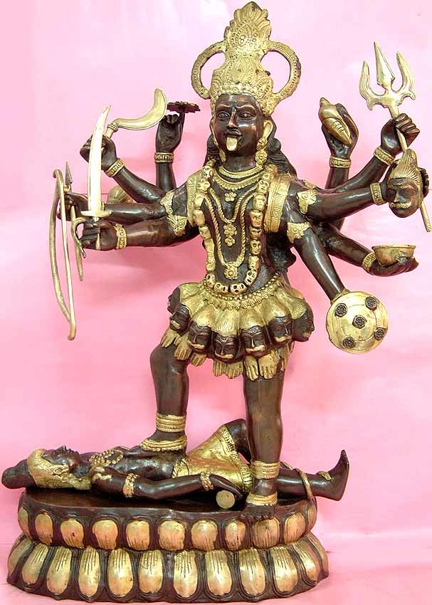 33" Large Mahakali Brass Statue Handmade for Home Pooja