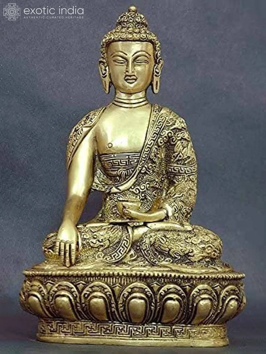 10" Meditating Buddha Brass Statue Handmade
