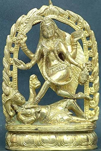 7" Kali Brass Statue Dancing with Shiva's Drum Handmade