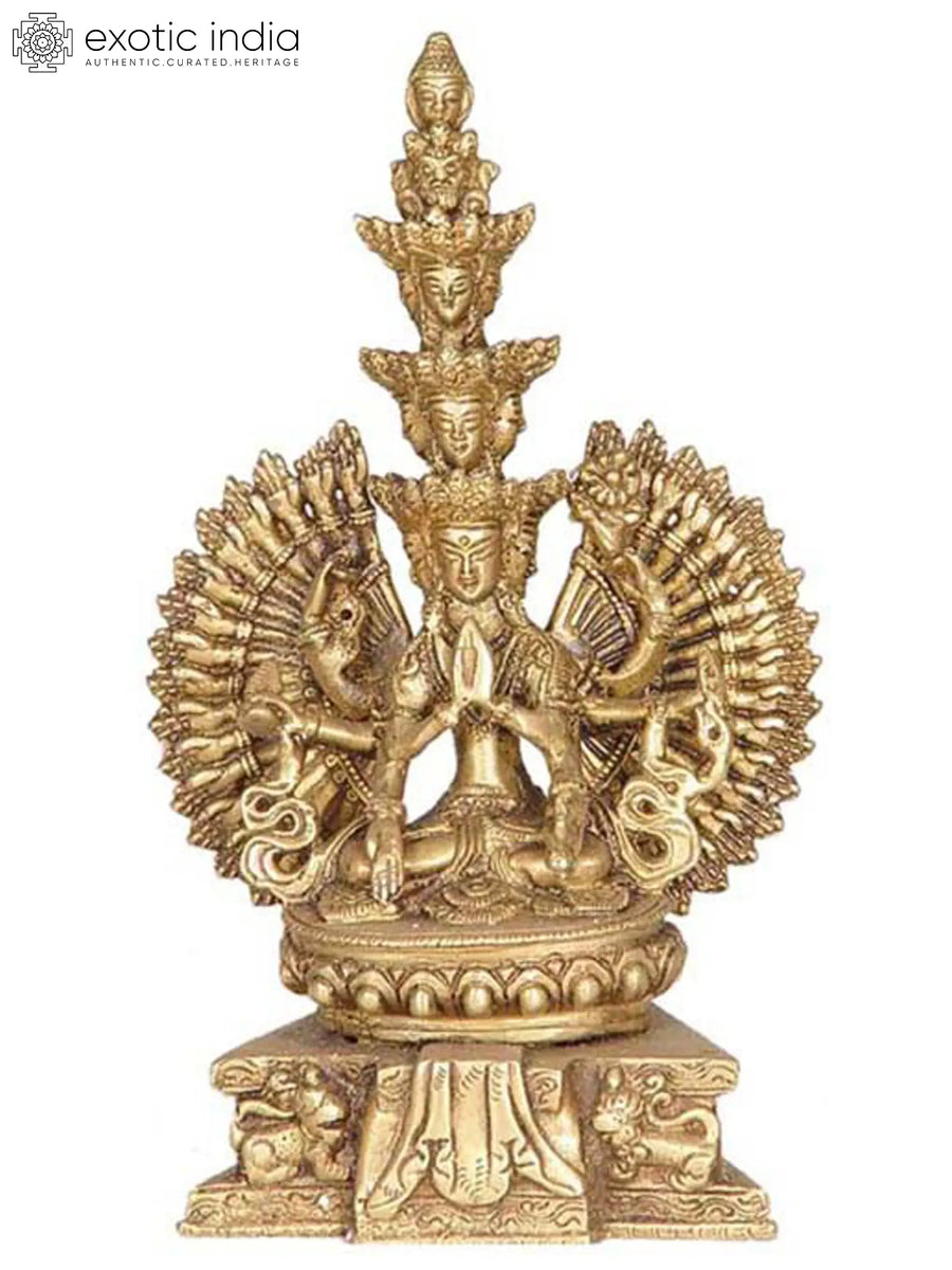 9" Eleven Headed Thousand Armed Avalokiteshwara Brass Statue