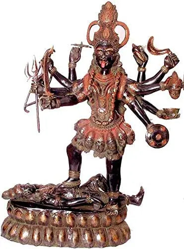 32" Large Mahakali Ten-Armed Brass Statue Handmade