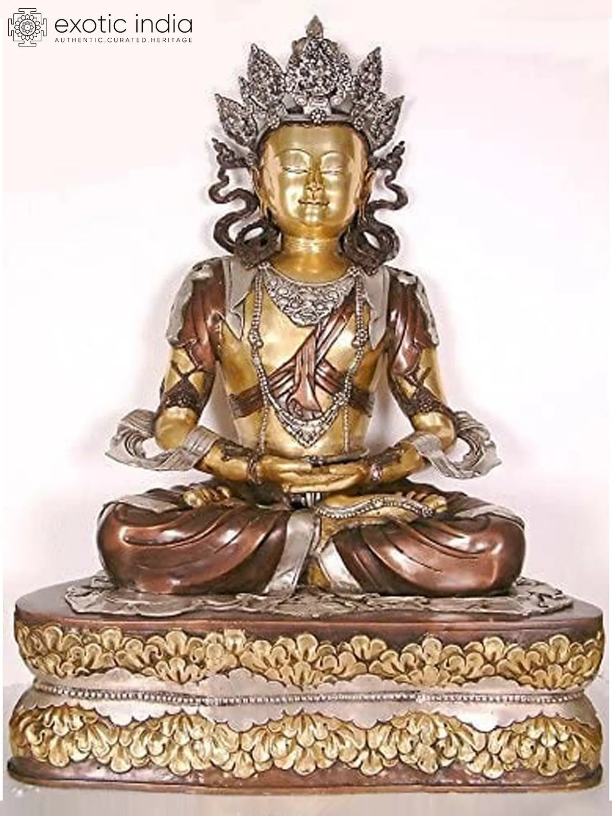 40" Large Size Crowned Buddha In Brass | Handmade | Made In India