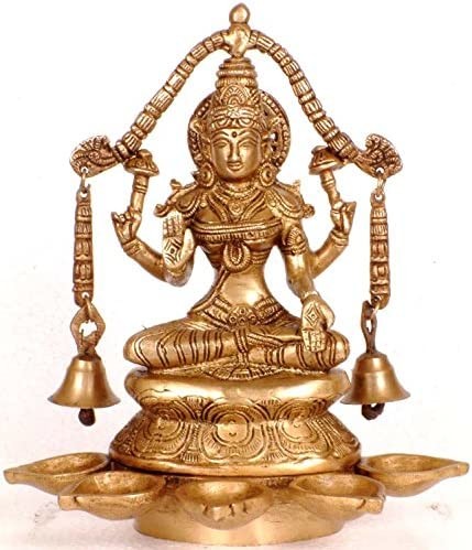 9" Deepak Lakshmi Brass Statue for Pooja - Handmade