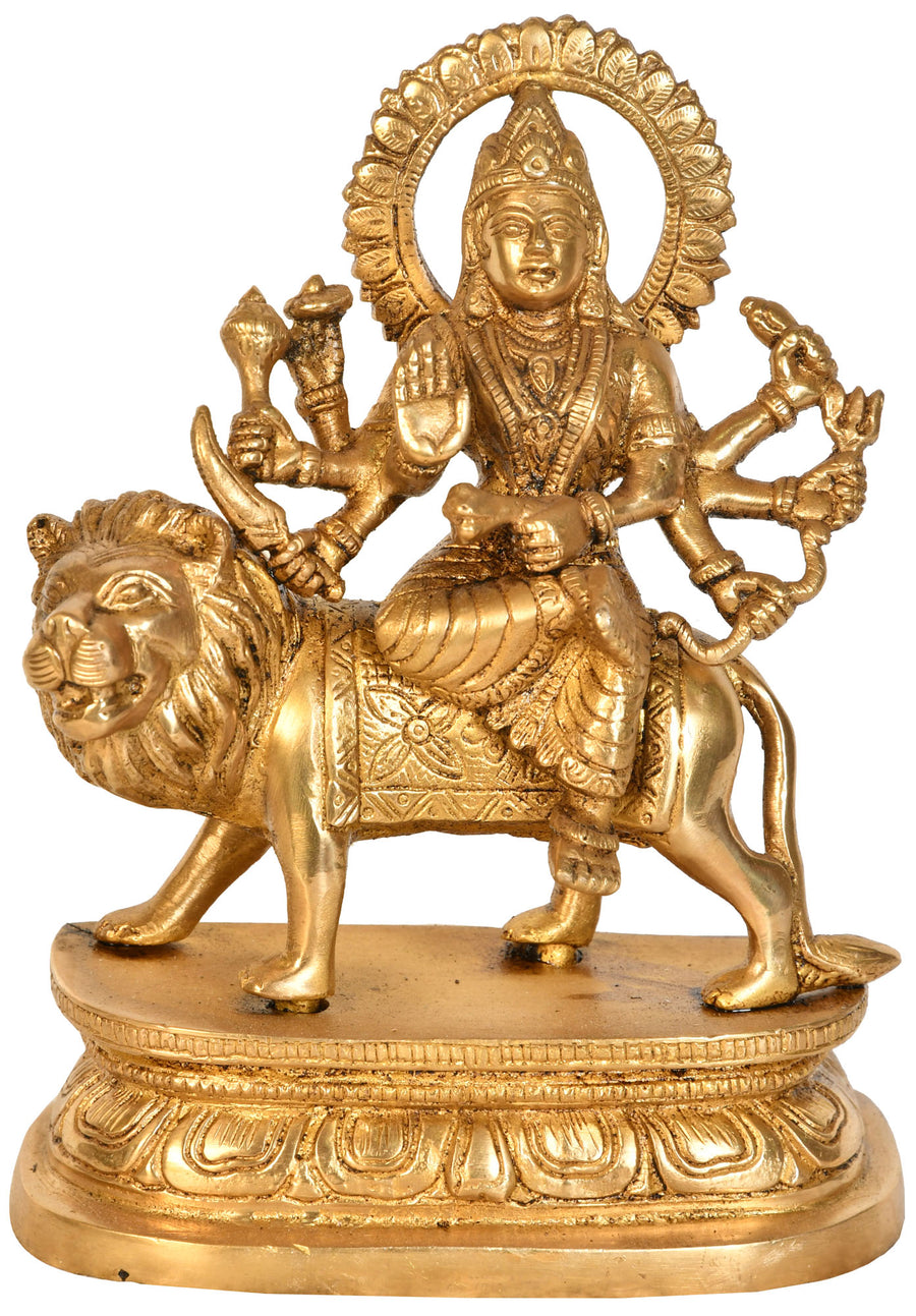 7" Simhavahini Durga Brass Statue Handmade