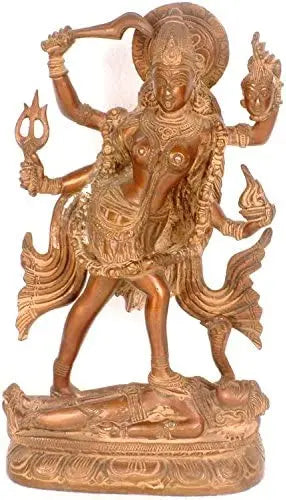 9" Goddess Kali Handmade Brass Statue for Pooja