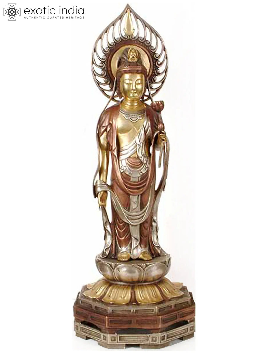 23" Kuan Yin Brass Statue - Handmade Home Decor