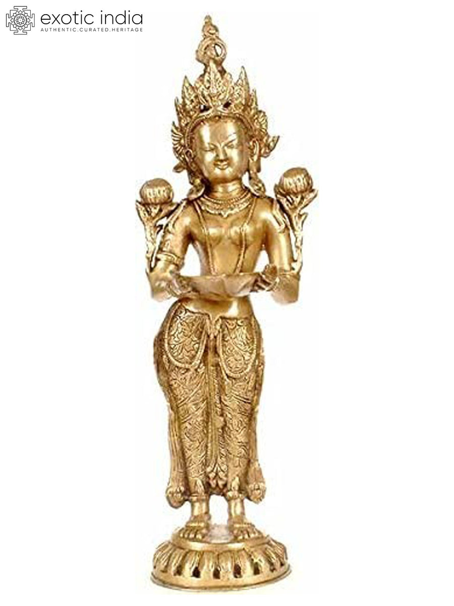 20" Tibetan Buddhist Tara Brass Statue with Lamp Handmade