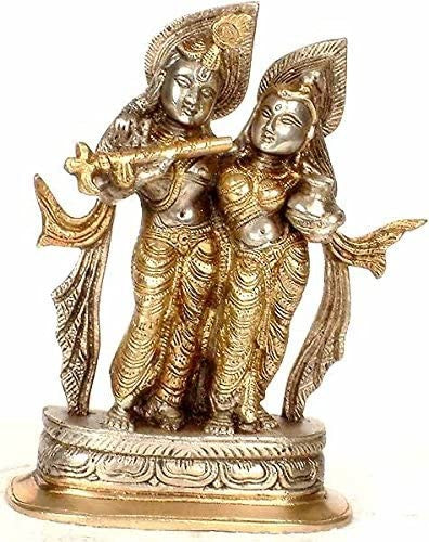 6" Radha Krishna Handmade Brass Idol for Pooja